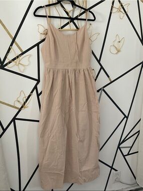 Commense Beige Spaghetti-Strap Casual Maxi Dress